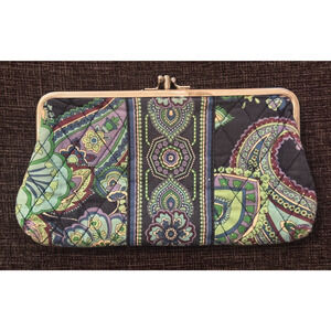 Vera Bradley Clutch Coin Purse Paisley Blue/Black/Green - 8"